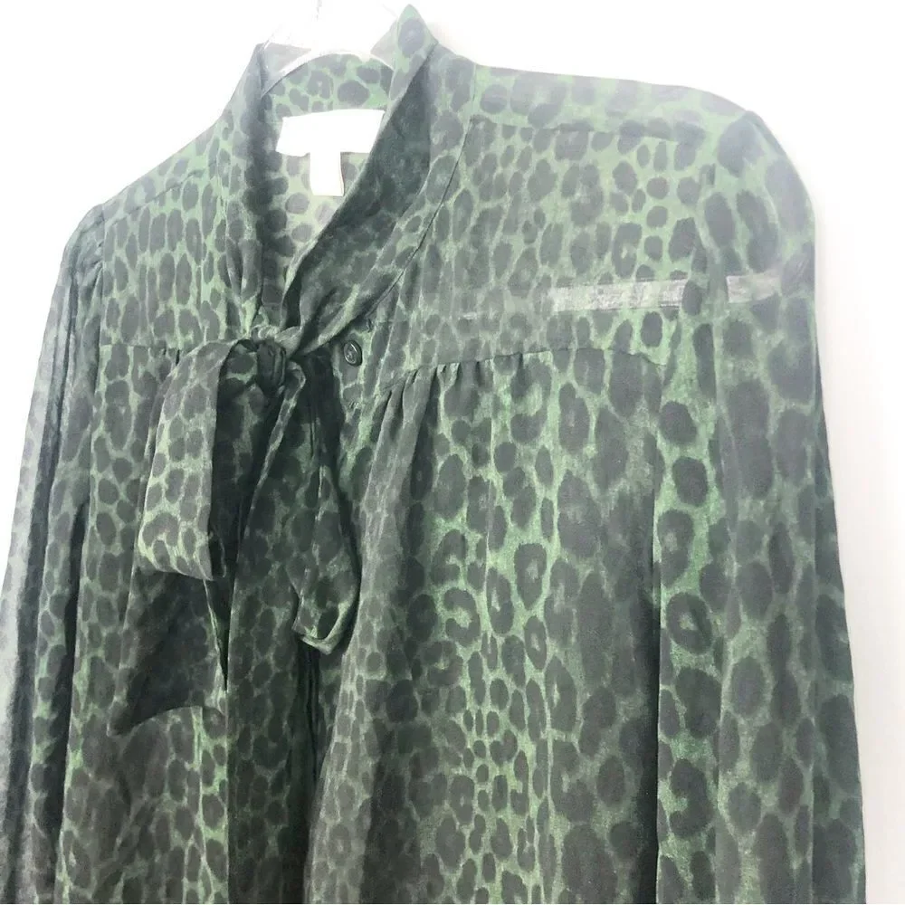 MICHAEL KORS | Green & Black Animal Print Leopard Button Up Shirt Women’s Size S